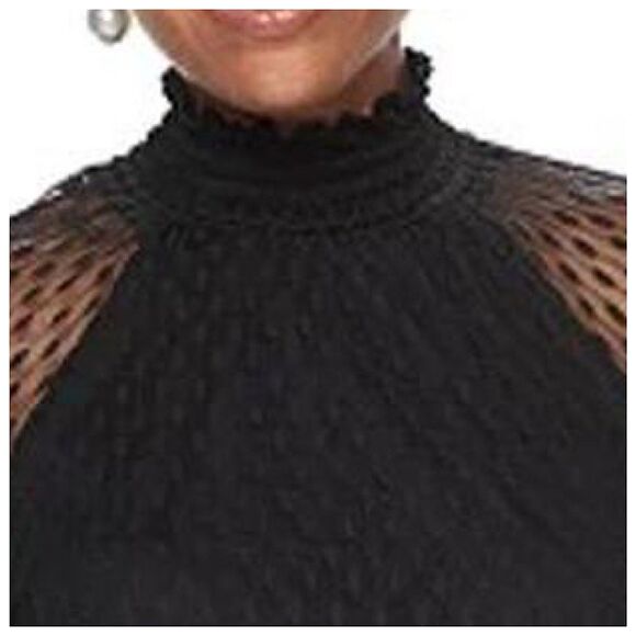 Nina Leonard Sheer Lace Overlay Mock Neck Sheath Dress Sz L Black Long Sleeve - Picture 5 of 16